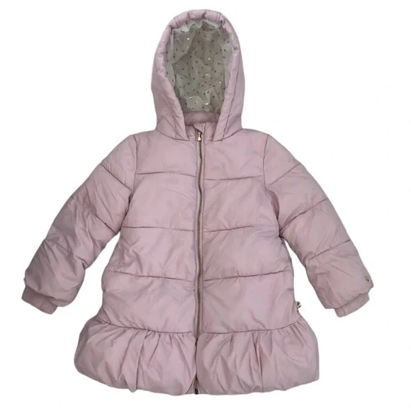 $250 Kate Spade New York Girl's Pink Stand Collar Rosette Puffer Jacket