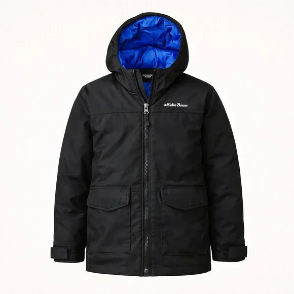 Eddie Bauer Boys Black Hooded Insulated Jacket Size 4 Lightweight Fall Coat