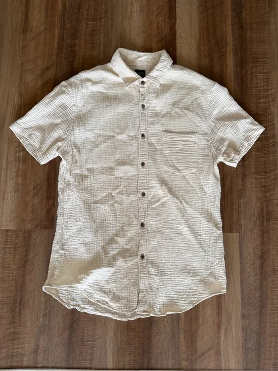 J. Crew Short-Sleeve Textured Button-Down Shirt — Cream