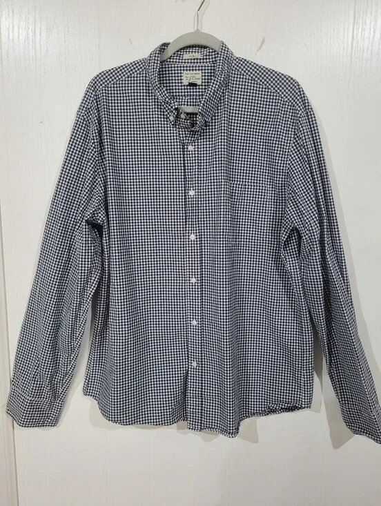 J. Crew Mens Secret Wash Slim L/S Navy Gingham Check Button-Down XXL 2XL