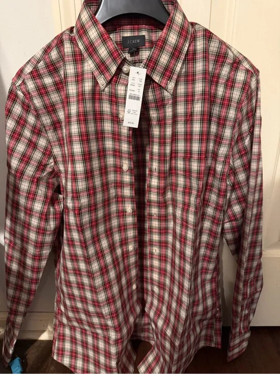 J. Crew Red, White and Green Plaid Button-Down Shirt