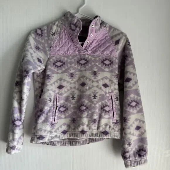Kyodan Girls Fleece Pullover Jacket Aztec Print Long Sleeve Purple