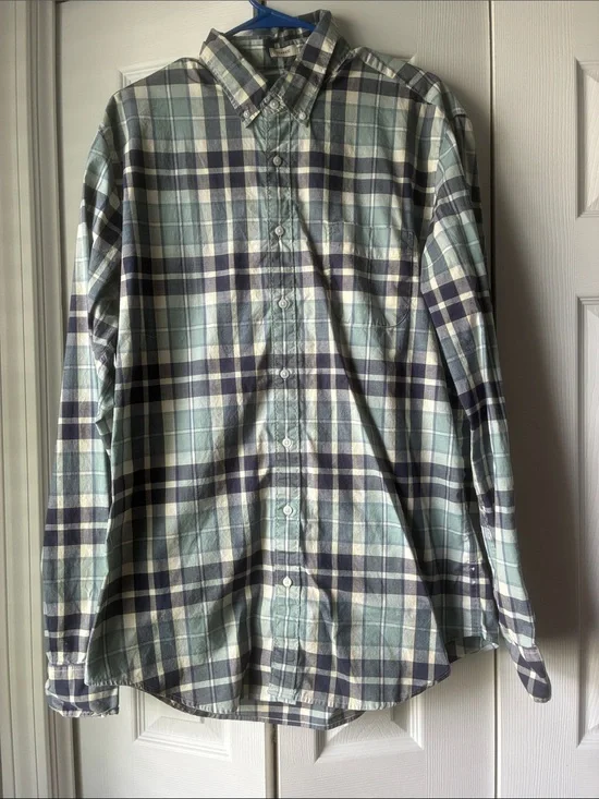 J. Crew Men's Plaid Button-Down Shirt in Light Blue, Navy & White