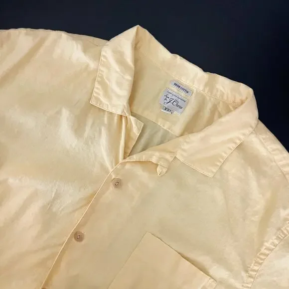 J‎ Crew Camp Shirt Mens XXL Yellow Hemp Cotton Loop Collar Coastal Hawaiian