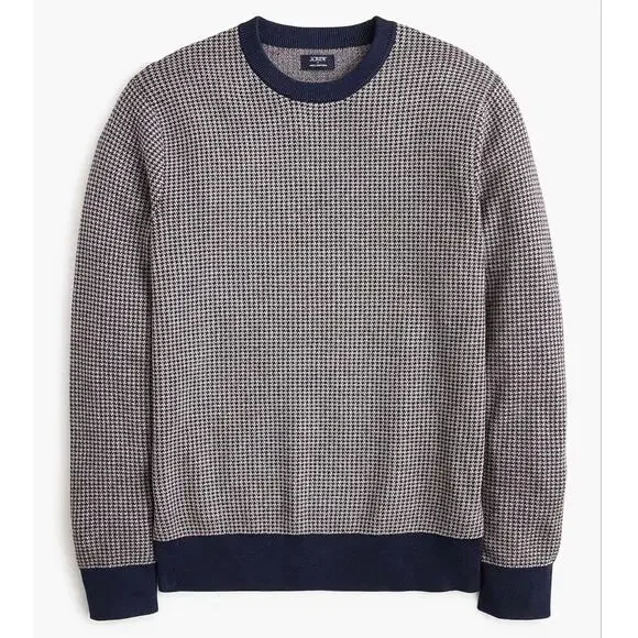 J. Crew Houndstooth Crewneck Sweater Heather Graphite Navy Gray Size S NWT
