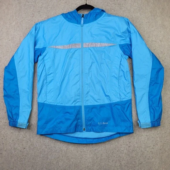 LL Bean Jacket Kids L‎ 14-16 Full Zip Hooded Raincoat Microfleece Lined 248055