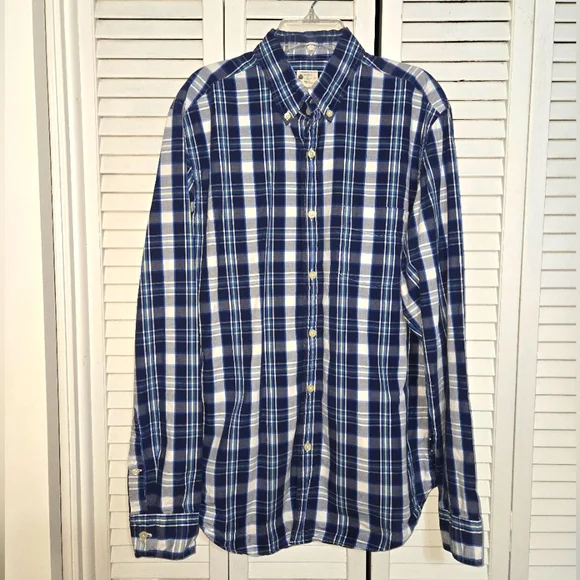J. Crew Men's M Sunwashed Oxford Blue Plaid Shirt