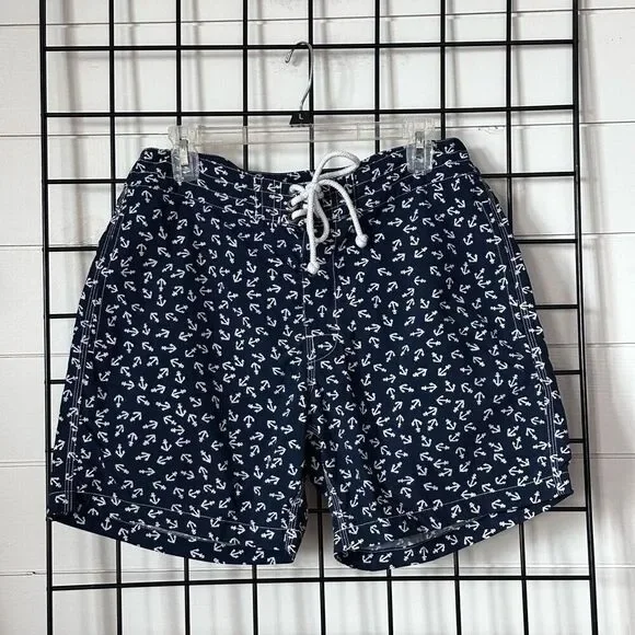 J. Crew Nautical Swim Board Shorts Mens 32‎ Navy Anchors Coastal Preppy