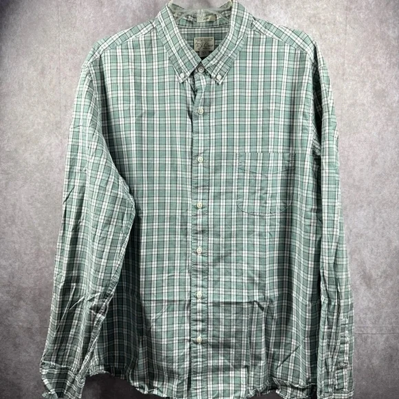 J. Crew Stretch Men’s Green Plaid Casual Button Down Shirt Long Sleeve Slim Fit‎