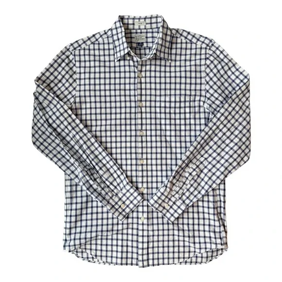 J.Crew Slim Fit Navy White Check Button Down Shirt Mens Medium Preppy Cotton‎