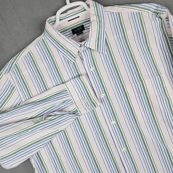 J Crew Mens Button Down Dress Shirt Pink Blue Green Striped Pastel‎ XL 17 17.5