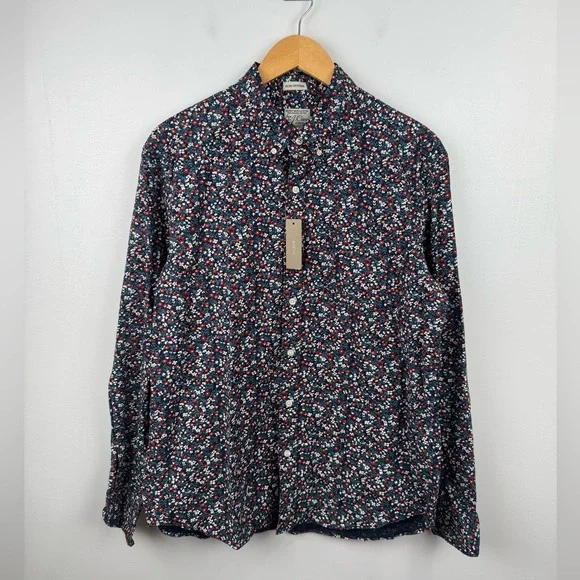 NWT J.Crew Men Floral Organic‎ Cotton Button Down Shirt Size Large