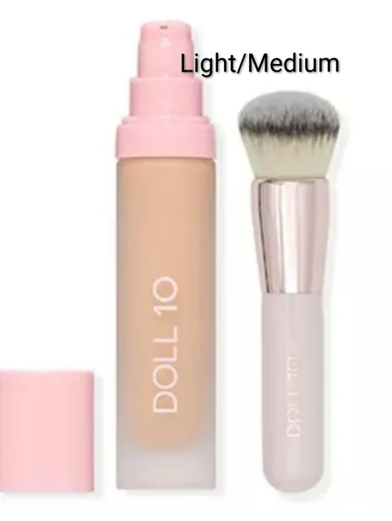 Doll 10 Makeup Brush and T.C.E Super Coverage Serum Foundation with Peptides