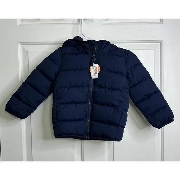 The Children's PLACE Toddler Boys 4T Hooded Puffer‎ Jacket Blue Water Resistant