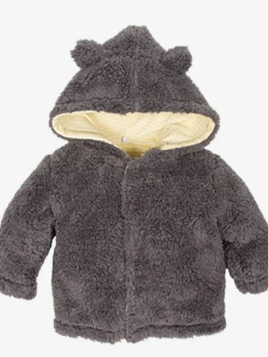 Cozy Gray Teddy Hooded Baby Jacket with Ears