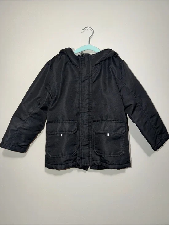 wonder nation Black Hooded Puffer Coat for Kids