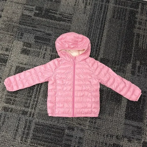 Uniqlo Kids Pink PuffTech Washable Parka Puffer Jacket Sz 3-4