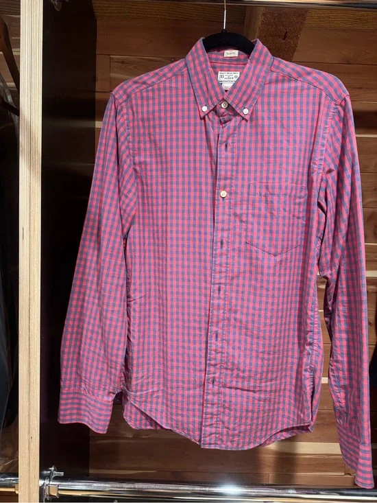 J. Crew Pink and Blue Check Button-Down Shirt