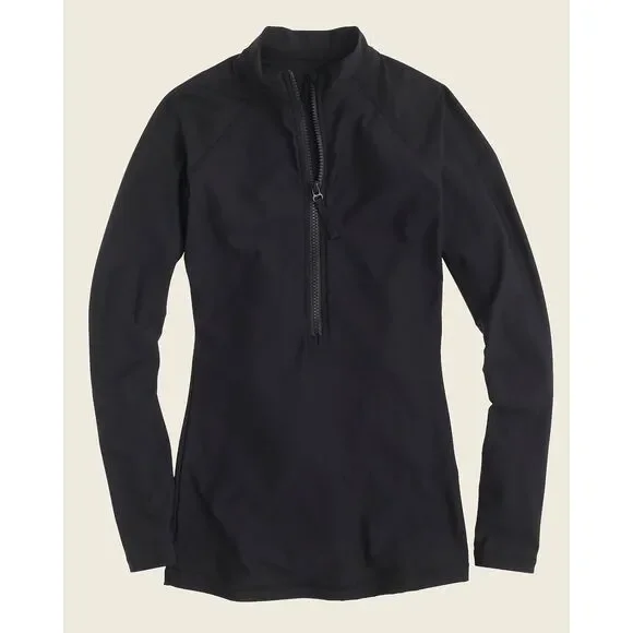 J.Crew Black Half Zip Rash Guard XS Long Sleeve Swim Top Coastal Sporty Resort