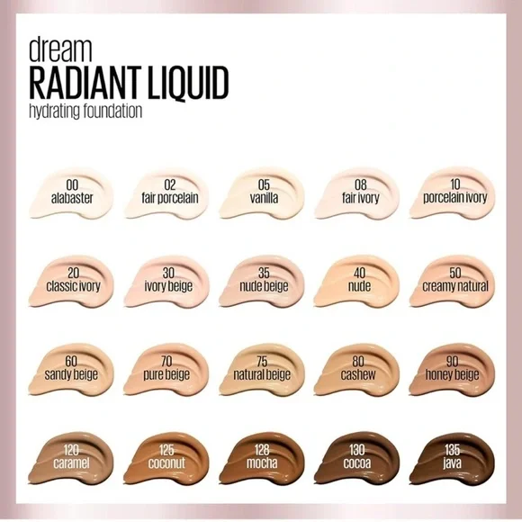 Maybelline 02 Fair Porcelain Dream Radiant Liquid Hydrating Foundation 1oz