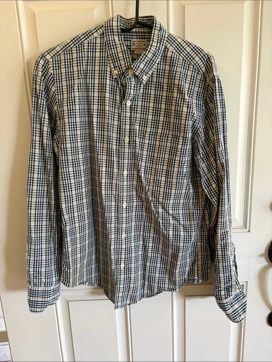 J Crew Classic Men's Button-Down Plaid Shirt - Blue & White