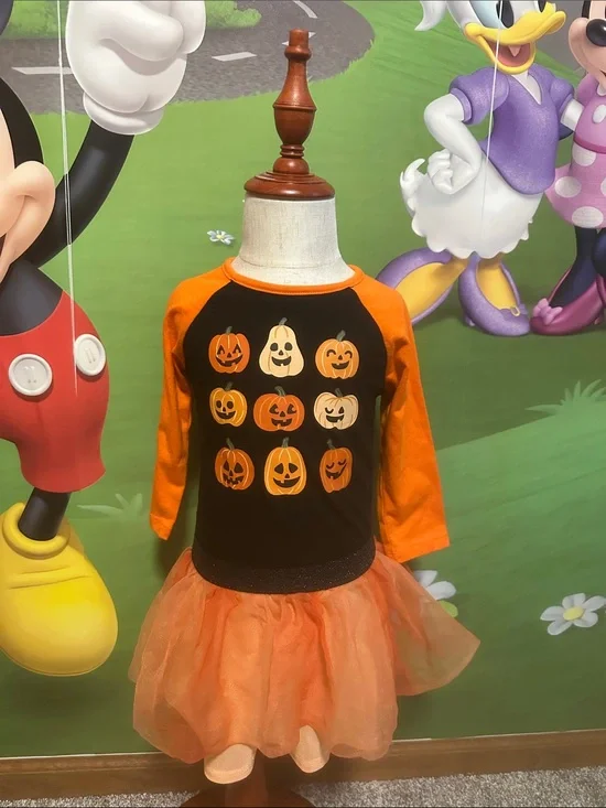 Kids Orange Pumpkin Tutu Costume Top - Halloween