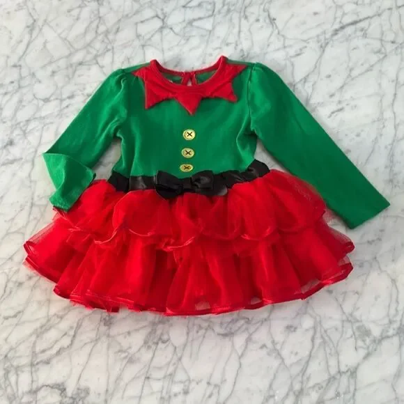 Elf Tutu Christmas Dress Sz 18/24 Mo