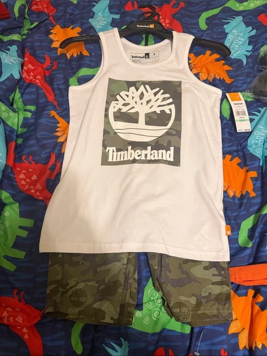 Timberland Kids White Tank Top and Shorts with Camouflage Logo