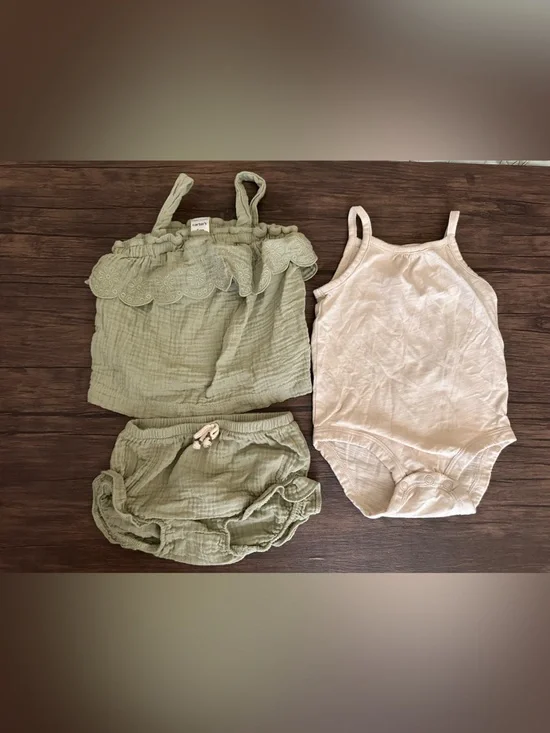 Carter's Two-Piece Girls Set - Cream Tank & Sage Green Shorts