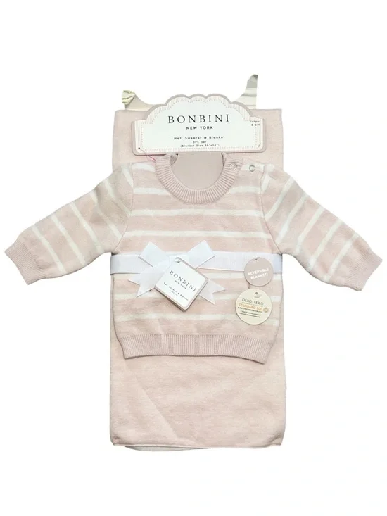 (2 Piece) Bonbini New York Baby Girls Blanket + Sweater Set Soft Light Pink NWT