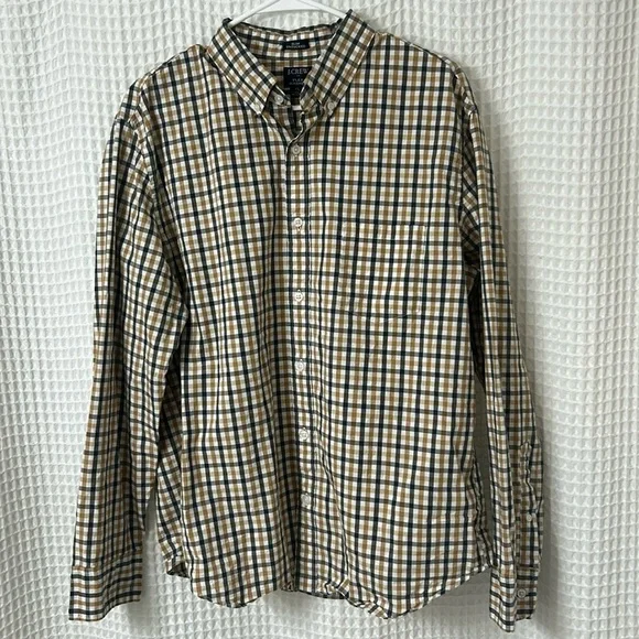 J.Crew Mens Shirt XL Slim Untucked Flex Washed Gingham Long Sleeve Button