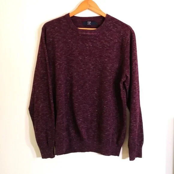 J.‎ Crew Men's 100% Cotton Crewneck Pullover Sweater Burgundy Tweed Size L