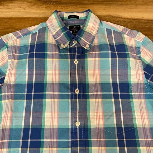 J Crew Shirt Mens Small Slim Fit Plaid Button Down Long Sleeve Flex Washed‎