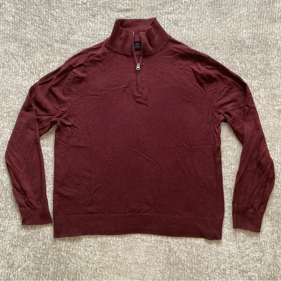J.Crew XL Harbor Cotton Quarter Zip Sweater Maroon Merino Blend‎ Classic Modern