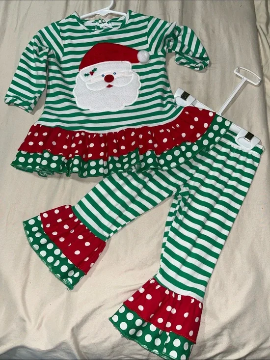 Vintage Bailey Boys 2pc SANTA Outfit tunic ruffle pant 💯 cotton