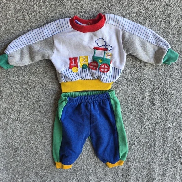 Small Steps 2 Piece Color Block Sweat Suit 6-9 Mos Train‎ Vintage 90s