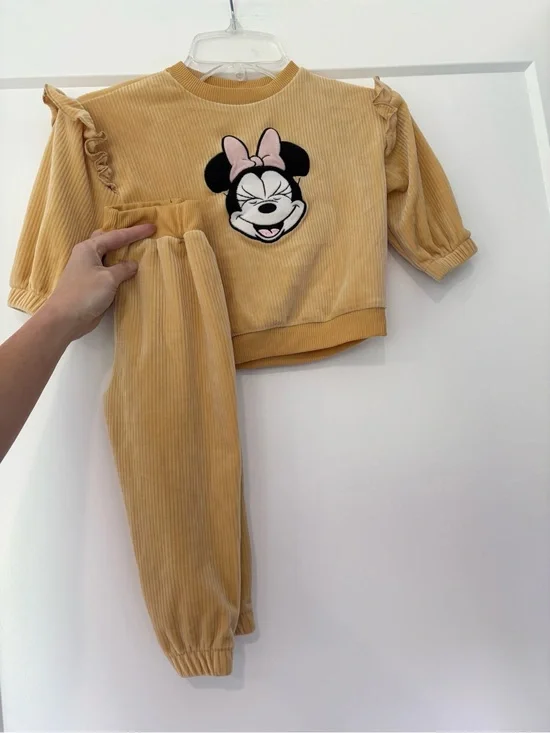 Disney Baby Minnie Mouse Yellow Ribbed Velour Sweat Set 18m
