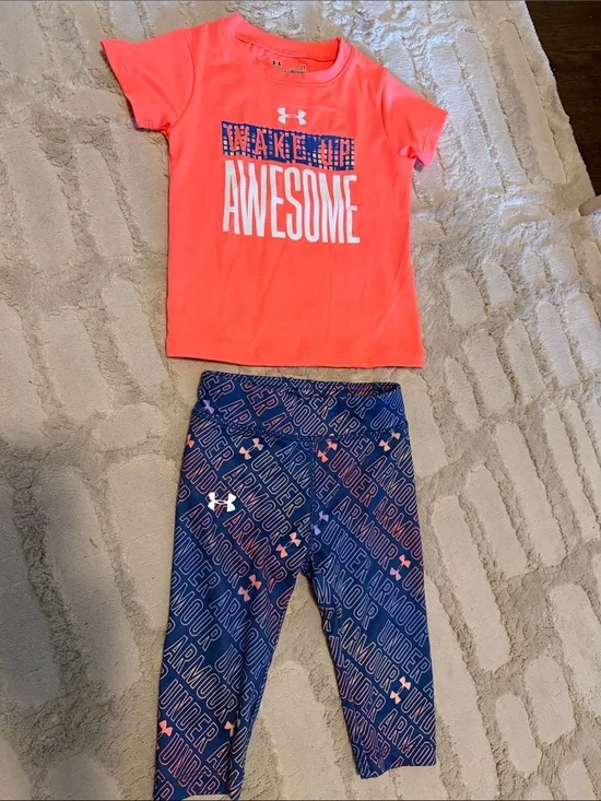 Under Armour Coral Tee and Navy Logo Leggings Girls' Active Set