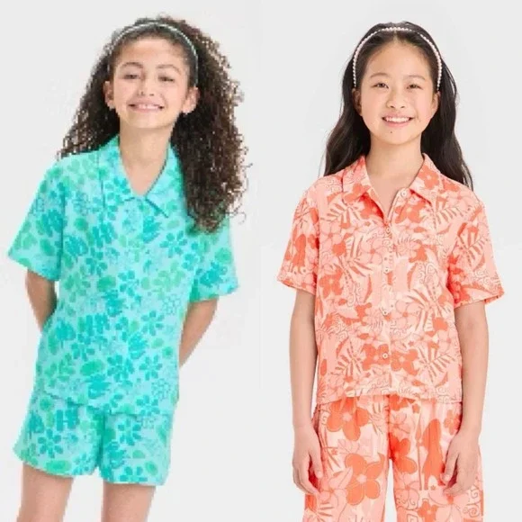 2-Sets Bluey and Moana Girls Cotton Gauze Shirt & Shorts Sets Cotton XS Size 4-5