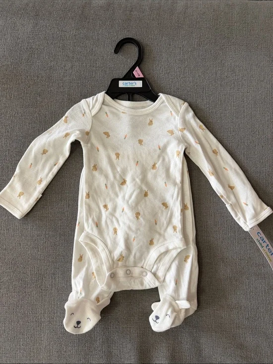 Carter's Cream Footed One-Piece with Bunny & Carrot Print