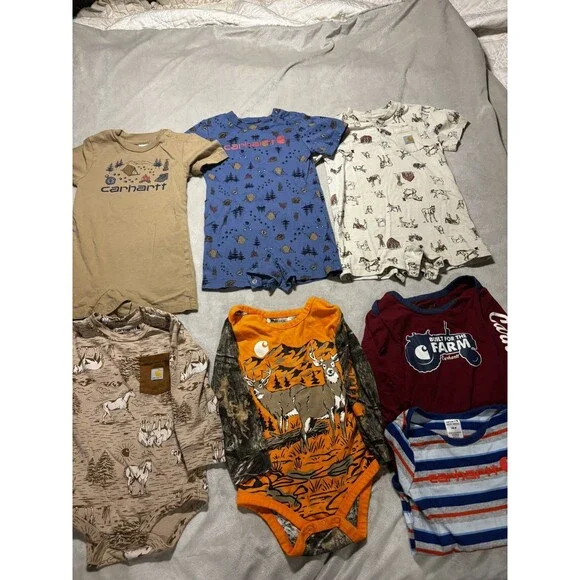Lot Of 7 Carhartt 18 Month Baby Toddler Clothes 7 Piece Romper Camoflauge