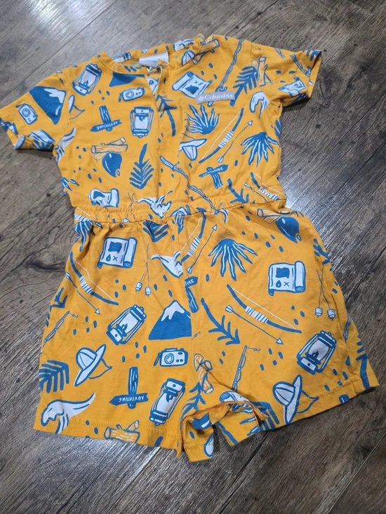 Columbia Yellow & Blue Adventure Print Kids Romper