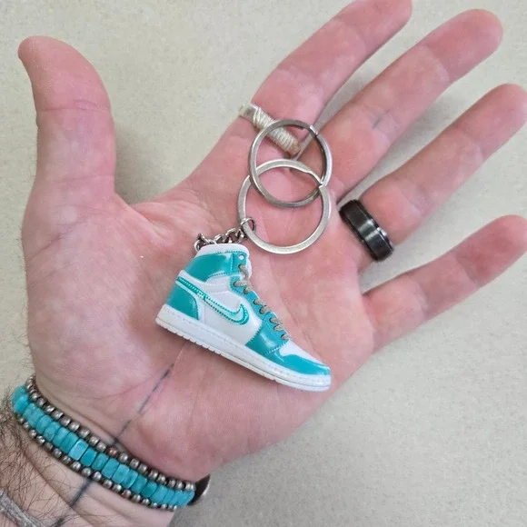 Shoe Keychain Nike Air Jordan Hand Painted Teal White‎ Sneaker Mini Collectible