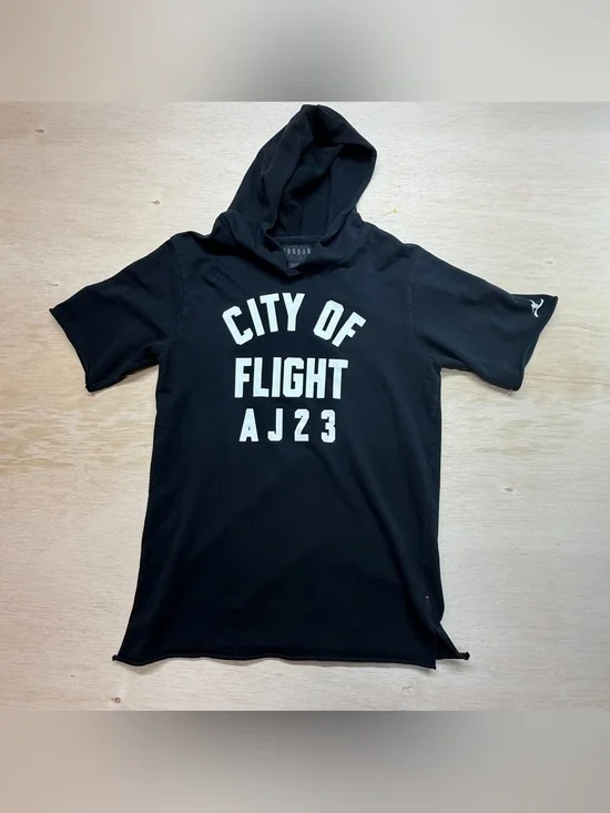 Nike Jordan Hoodie Mens Med. Black City of Flight AJ23 Basketball Short Sleeve