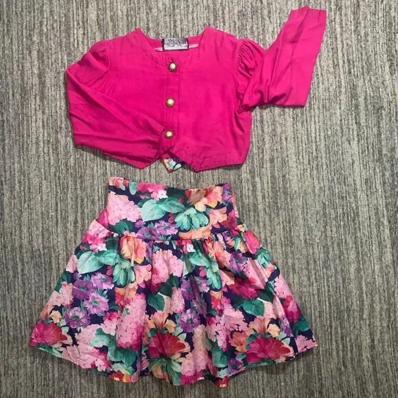 90s All That‎ Jazz Set Girls Size 12 Mini Skirt Crop Top Big Bow Floral Girlcore