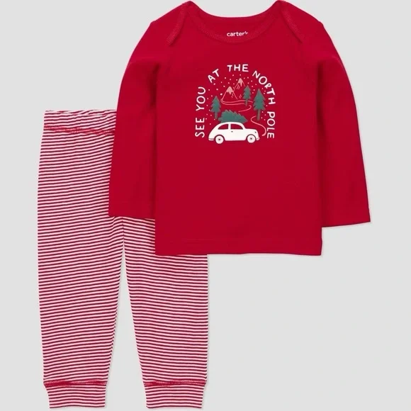 Carter's nwt Baby Boys' 2pc Long Sleeve Christmas T-Shirt and Striped Pants Set