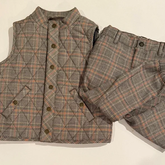 Janie and Jack Plaid Kids Vest and Pants Set‎ Toddler 3-4 Cuffed Pants