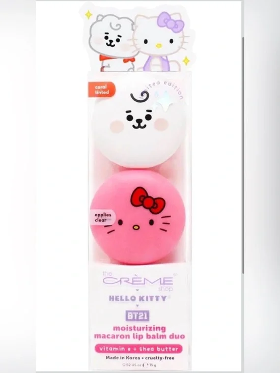 The Crème Shop Macaron Lip Balm Duo – Hello Kitty & BT21 🍬💕 Moisturizing Set