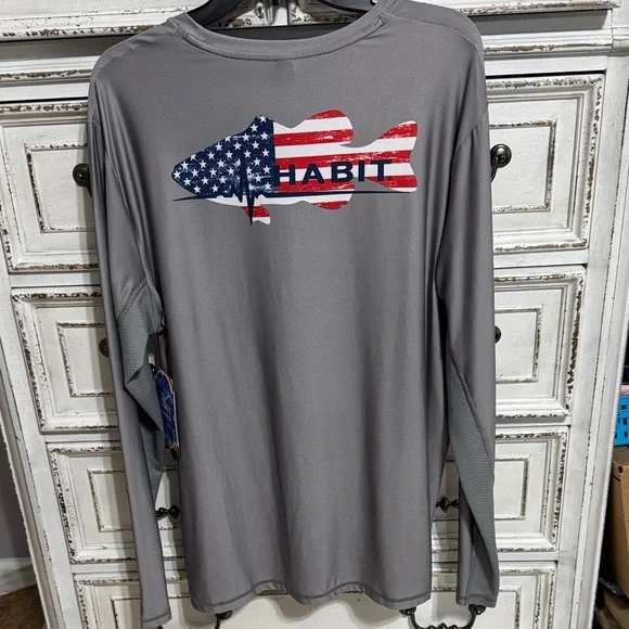 Habit Gray Solar Marina Waves Long Sleeve Tee XL