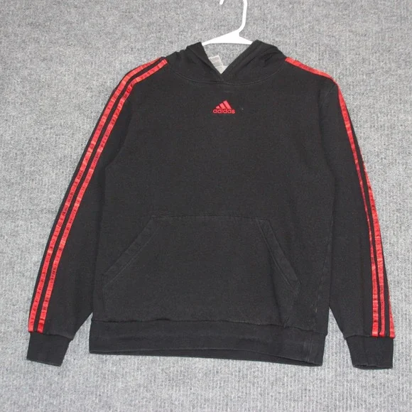 Adidas Tracksuit Set‎ Kids Black Red 3 Stripe Logo Hoodie Sweatpants Youth L